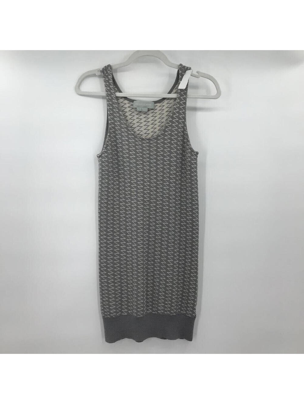 Women's Alexander Wang Wool Zigzag Knit Bodycon Gray/White Tank Mini Dress Large
